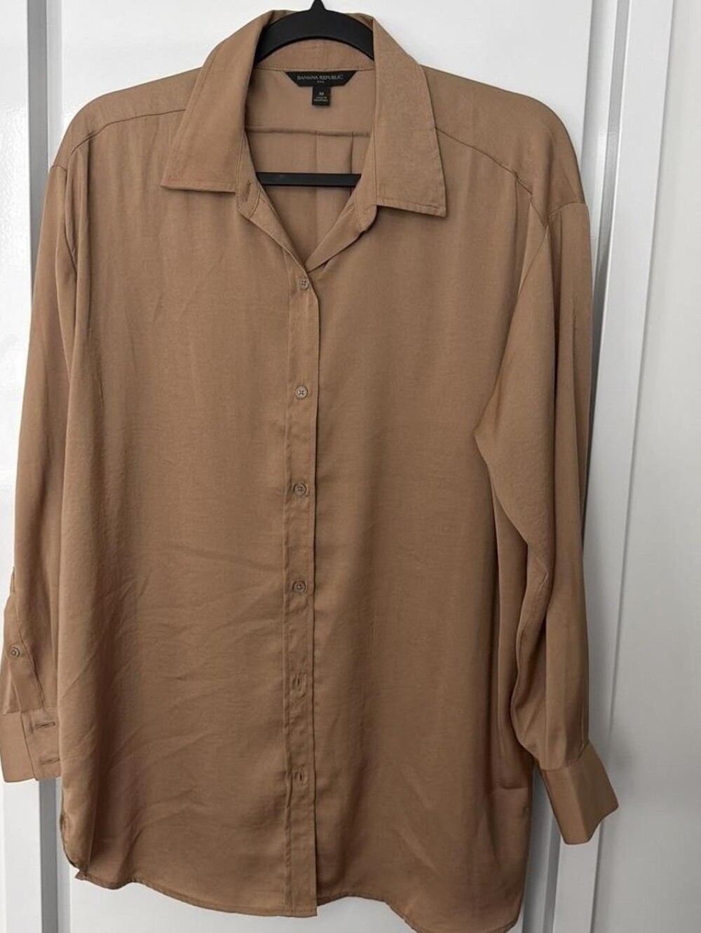 NWT Banana Republic Classic Button-Up Silky Bronze Tan Oversized Shirt Blouse
